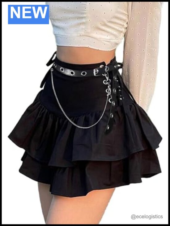 Dresses & Skirts - High Waist Mini Skirt Ruffle Tie A-Line Goth Punk Belted